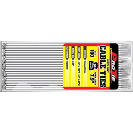 Kdar Cable Tie, 18 in L, 2 in Max Bundle Dia., Natural, Nylon 6/6, 120 lb Strength, 50 PK N18HD50